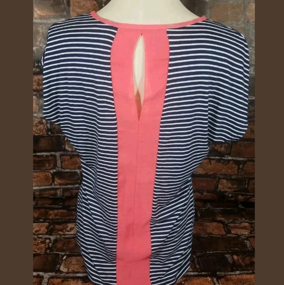 Robin K Knit Top Blouse Large Stripe Keyhole Back - Picture 3 of 4